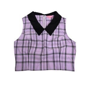 DOLLS KILL Make A Scene purple tartan plaid academia kawaii crop top L